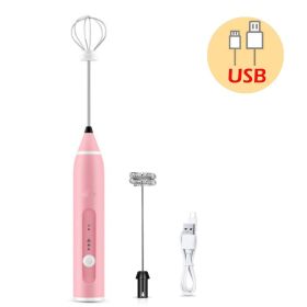 Milk Frother Electric Egg Beater USB Charging Mixer for Coffee Drink Portable; electric mixer - pink