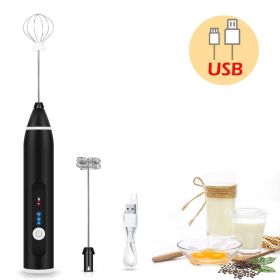 Milk Frother Electric Egg Beater USB Charging Mixer for Coffee Drink Portable; electric mixer - black