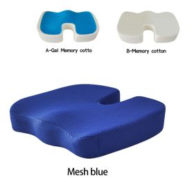 Gel Memory Foam U-shaped Seat Cushion Massage Car Office Chair for Long Sitting Coccyx Back Tailbone Pain Relief Gel Cushion Pad - Mesh blue - B Memor