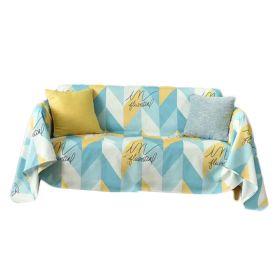 Blue Yellow Geometric Pattern Sofa Towel Single Sofa Cover Polyester Cotton Couch Cover Arm Chair Sofa Slipcover - Default