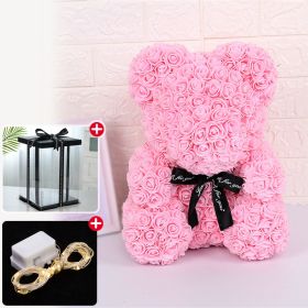 Wedding Decoration Rose Bear Artificial Flower With Box and Light Rose Teddy Bear For Women Valentines Girlfriend Birthday Gifts - 25CM-Pink - China