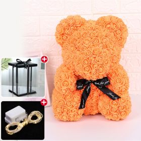 Wedding Decoration Rose Bear Artificial Flower With Box and Light Rose Teddy Bear For Women Valentines Girlfriend Birthday Gifts - 25CM-Orange - China