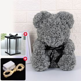 Wedding Decoration Rose Bear Artificial Flower With Box and Light Rose Teddy Bear For Women Valentines Girlfriend Birthday Gifts - 25CM-Grey - China