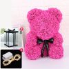 Wedding Decoration Rose Bear Artificial Flower With Box and Light Rose Teddy Bear For Women Valentines Girlfriend Birthday Gifts - 25CM-Rose Red - Chi