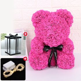 Wedding Decoration Rose Bear Artificial Flower With Box and Light Rose Teddy Bear For Women Valentines Girlfriend Birthday Gifts - 25CM-Rose Red - Chi