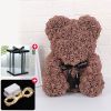 Wedding Decoration Rose Bear Artificial Flower With Box and Light Rose Teddy Bear For Women Valentines Girlfriend Birthday Gifts - 25CM-Brown - China