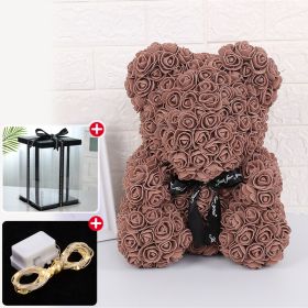 Wedding Decoration Rose Bear Artificial Flower With Box and Light Rose Teddy Bear For Women Valentines Girlfriend Birthday Gifts - 25CM-Brown - China