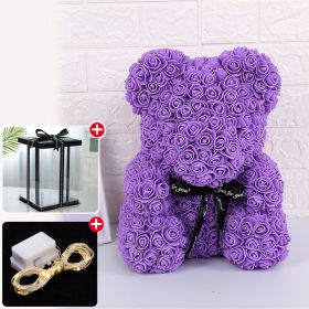 Wedding Decoration Rose Bear Artificial Flower With Box and Light Rose Teddy Bear For Women Valentines Girlfriend Birthday Gifts - 25CM-Purple - China