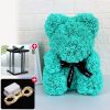 Wedding Decoration Rose Bear Artificial Flower With Box and Light Rose Teddy Bear For Women Valentines Girlfriend Birthday Gifts - 25CM-Lake Blue - Ch