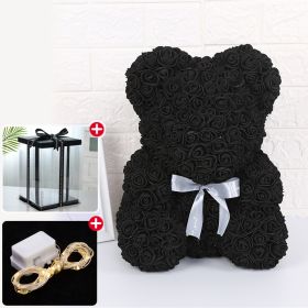 Wedding Decoration Rose Bear Artificial Flower With Box and Light Rose Teddy Bear For Women Valentines Girlfriend Birthday Gifts - 25CM-Black - China