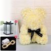 Wedding Decoration Rose Bear Artificial Flower With Box and Light Rose Teddy Bear For Women Valentines Girlfriend Birthday Gifts - 25CM-Milk White - C