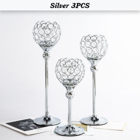 Crystal Candle Holder Pillar Gold/Silver Metal Tealight Candlestick Wedding Table Centerpiece Party Christmas Home Desktop Decor - Silver 3PCS - CN