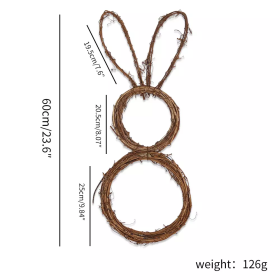 2023 New Easter Bunny Wreath DIY Folded Rattan Wreath Bunny Pendant Easter Decoration for Home Holiday Party Decoration Supplies - No Light - CN