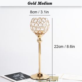 Crystal Candle Holder Pillar Gold/Silver Metal Tealight Candlestick Wedding Table Centerpiece Party Christmas Home Desktop Decor - Gold Medium - CN