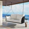 51.9' 2-Person Hanging Seat; Rattan Woven Swing Chair; Porch Swing With Ropes - Black White