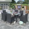 7-piece Outdoor Wicker Dining set - Dining table set for 7 - Patio Rattan Furniture Set with Beige Cushion (Black) - Black