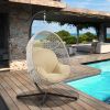 Large Hanging Egg Chair with Stand & UV Resistant Cushion Hammock Chairs with C-Stand for Outdoor Indoor Space - Beige