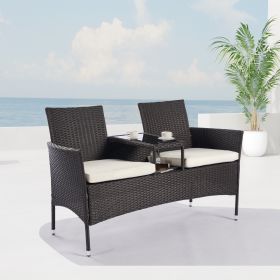 Outdoor Rattan Furniture Sofa And Table Set - Brown