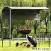 Outdoor 7Ft.Wx4.5Ft.L Iron Double Tiered Backyard Patio BBQ Grill Gazebo with Side Awning; Bar Counters and Hooks; Gray - Gray