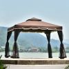 9.8Ft. Wx9.8Ft.L Outdoor Iron Vented Dome Top Patio Gazebo with Netting for Backyard; Poolside and Deck; Brown - Brown