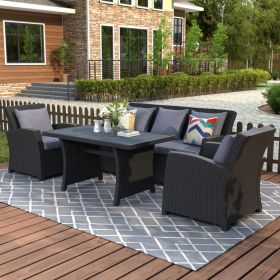 Outdoor Patio Furniture Set 4-Piece Conversation Set Black Wicker Furniture Sofa Set with Dark Grey Cushions - Black