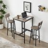 Bar Table Set with 2 Bar stools PU Soft seat with backrest - Grey