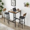 Bar Table Set with 2 Bar stools PU Soft seat with backrest - Rustic Brown