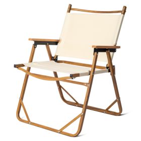 54.5*58*73.5cm Large Aluminum Frame 600D Khaki Oxford Fabric Loading 100kg Imitation Wood Grain Spray Paint Camping Chair Khaki - as picture