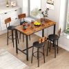 Bar Table Set with 4 Bar stools PU Soft seat with backrest - Rustic Brown