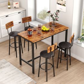 Bar Table Set with 4 Bar stools PU Soft seat with backrest - Rustic Brown