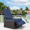 Outdoor Patio Rattan Wicker Swivel Recliner Chair;  Adjustable Reclining Chair 360Â¬âˆž Rotating with Water Resistant Cushions - Navy Blue