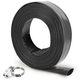 Foresee Pool Backwash Discharge Hose Heavy Duty Reinforced; PVC Lay-Flat Water Hose - Black - 3.00 in x 100 ft