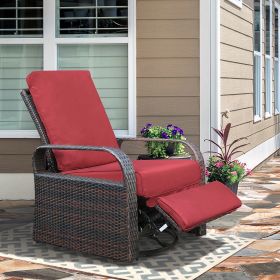 Outdoor Patio Rattan Wicker Swivel Recliner Chair;  Adjustable Reclining Chair 360Â¬âˆž Rotating with Water Resistant Cushions - Red