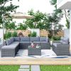 9-piece Outdoor Patio Large Wicker Sofa Set;  Rattan Sofa set for Garden;  Backyard; Porch and Poolside;  Gray wicker;  Gray Cushion - Gray