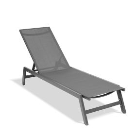 Outdoor Chaise Lounge Chair; Five-Position Adjustable Aluminum Recliner; All Weather For Patio; Beach; Yard;  Pool - Gray