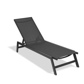 Outdoor Chaise Lounge Chair; Five-Position Adjustable Aluminum Recliner; All Weather For Patio; Beach; Yard;  Pool - Black