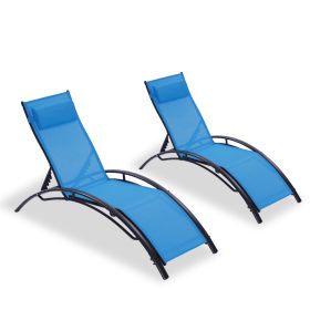 2PCS Set Chaise Lounges Outdoor Lounge Chair Lounger Recliner Chair For Patio Lawn Beach Pool Side Sunbathing - Blue