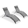 2PCS Set Chaise Lounges Outdoor Lounge Chair Lounger Recliner Chair For Patio Lawn Beach Pool Side Sunbathing - Gray