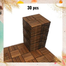 30 PCS Interlocking Deck Tiles Checker Pattern; 12" x 12" Square Acacia Hardwood Outdoor Flooring for Patio; Bancony; Pool Side; ... - as Pic