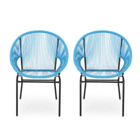 Chrissy Outdoor Blue Modern Faux Rattan Club Chairs (Set of 2) - as Pic