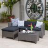 Lorita Outdoor 5-piece Blac Wicker Sectional Sofa Set with Beige Cushions - as Pic