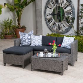 Lorita Outdoor 5-piece Blac Wicker Sectional Sofa Set with Beige Cushions - as Pic