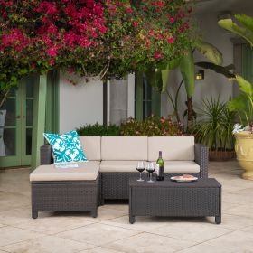 Lorita Outdoor 5-piece Dark Brown Wicker Sectional Sofa Set with Beige Cushions - as Pic