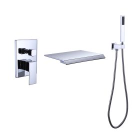 TrustMade Pressure-Balance Waterfall Single Handle Wall Mount Tub Faucet with Hand Shower; Chrome - 2W02 - as Pic