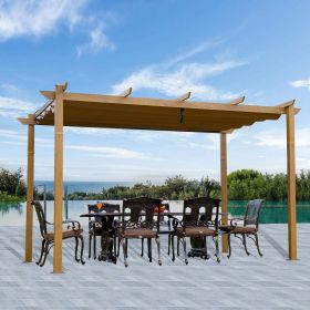 Outdoor Living  Outdoor Retractable Pergola with Weather-Resistant Canopy Aluminum Gar - Wood-Looking10'x13'