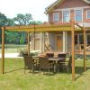 Outdoor Living  Outdoor Retractable Pergola with Weather-Resistant Canopy Aluminum Gar - Wood-Looking9'x13'