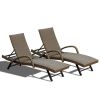 Outdoor Living Outdoor PE Wicker Chaise Lounge with Armrest- Set of 2 Patio Reclining Chair - Brown w/Armrest