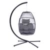 Outdoor Patio Wicker Folding Hanging Chair; Rattan Swing Hammock Egg Chair With C Type Bracket; With Cushion And Pillow - Gray