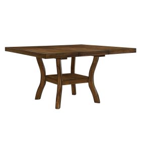 Transitional Brown Finish Dining Table with Lower Display Shelf and Extension Leaf Mindy Veneer Wood Dining Room Furniture - Brown