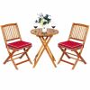 3 Pieces Patio Folding Wooden Bistro Set Cushioned Chair - Red